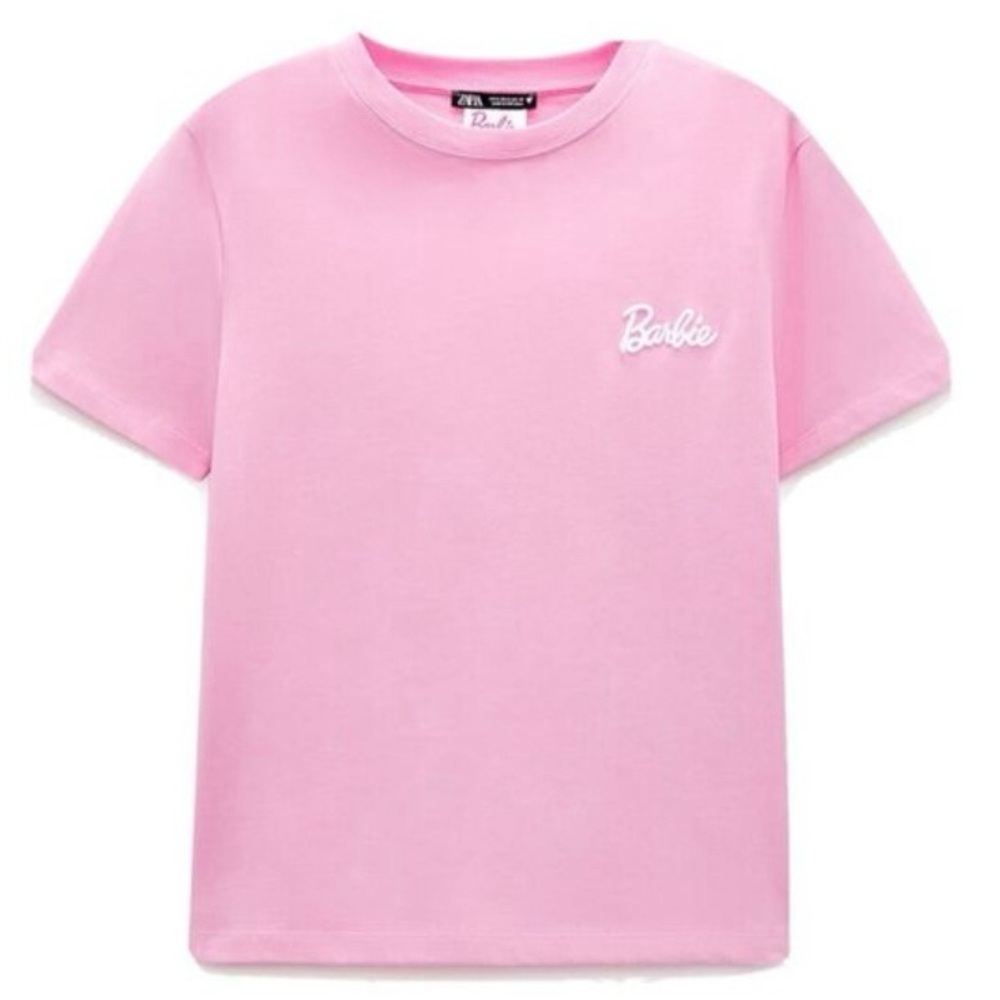 NWT ZARA X Barbie Pink Embroidered logo T - Shirt | Medium